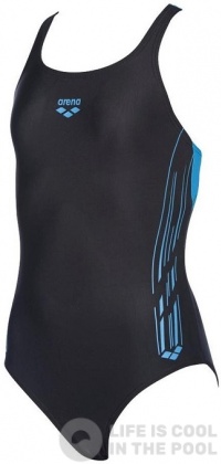 Girl's swimsuit Arena Stamp Swim Pro Back One Piece Junior Black/Turquoise