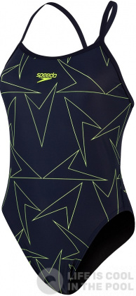 Speedo Boomstar Allover Turnback True Navy/Fluo Yellow