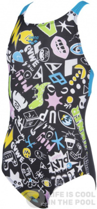 Girl's swimsuit Arena Playful Swim Pro Back One Piece Junior Black/Turquoise