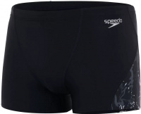 Men's swimsuit Speedo Allover V-Cut Aquashort Black/White/USA Charcoal