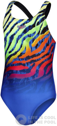 Girl's swimsuit Speedo Digital Placement Medalist Girl Blue Flame/Black/Fluo Green/Orange