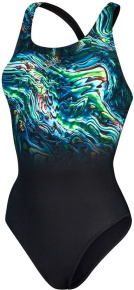 Women's swimwear Speedo Placement Digital Powerback Black/Green Glow/Marine Blue