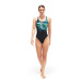 Women's swimwear Speedo Placement Digital Powerback Black/Green Glow/Marine Blue