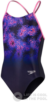 Girl's swimsuit Speedo Placement Lane Line Back Girls Navy/Pink/Cobalt Pop