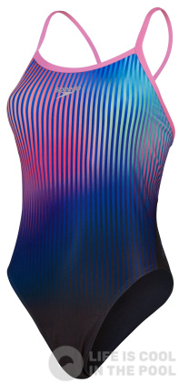 Speedo Placement Digital Turnback One Piece Black/Kiki Pink/Picton Blue