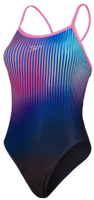 Speedo Placement Digital Turnback One Piece Black/Kiki Pink/Picton Blue